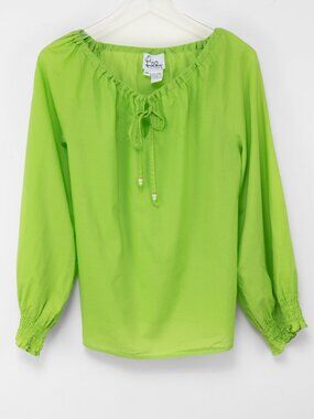 Lilly Pulitzer Peasant Blouse White Label Top Shirt Green Size XL